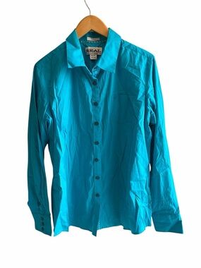 Ariat Real Fitted Shirt Womens Teal Blue Long Sleeve Button Up Western Top XL